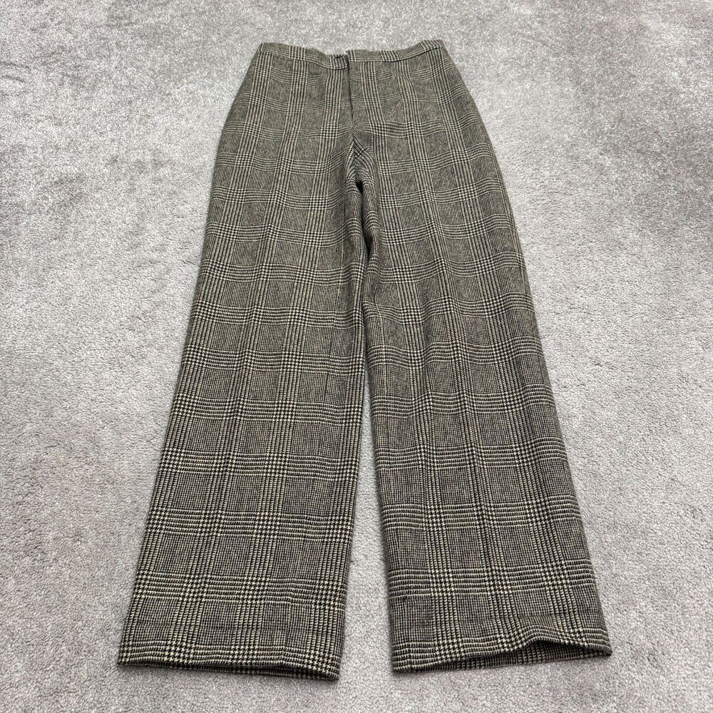 Vintage 90s Ralph Lauren 100% Wool Trousers Wide Leg Pants Womens 2 Brown Plaid